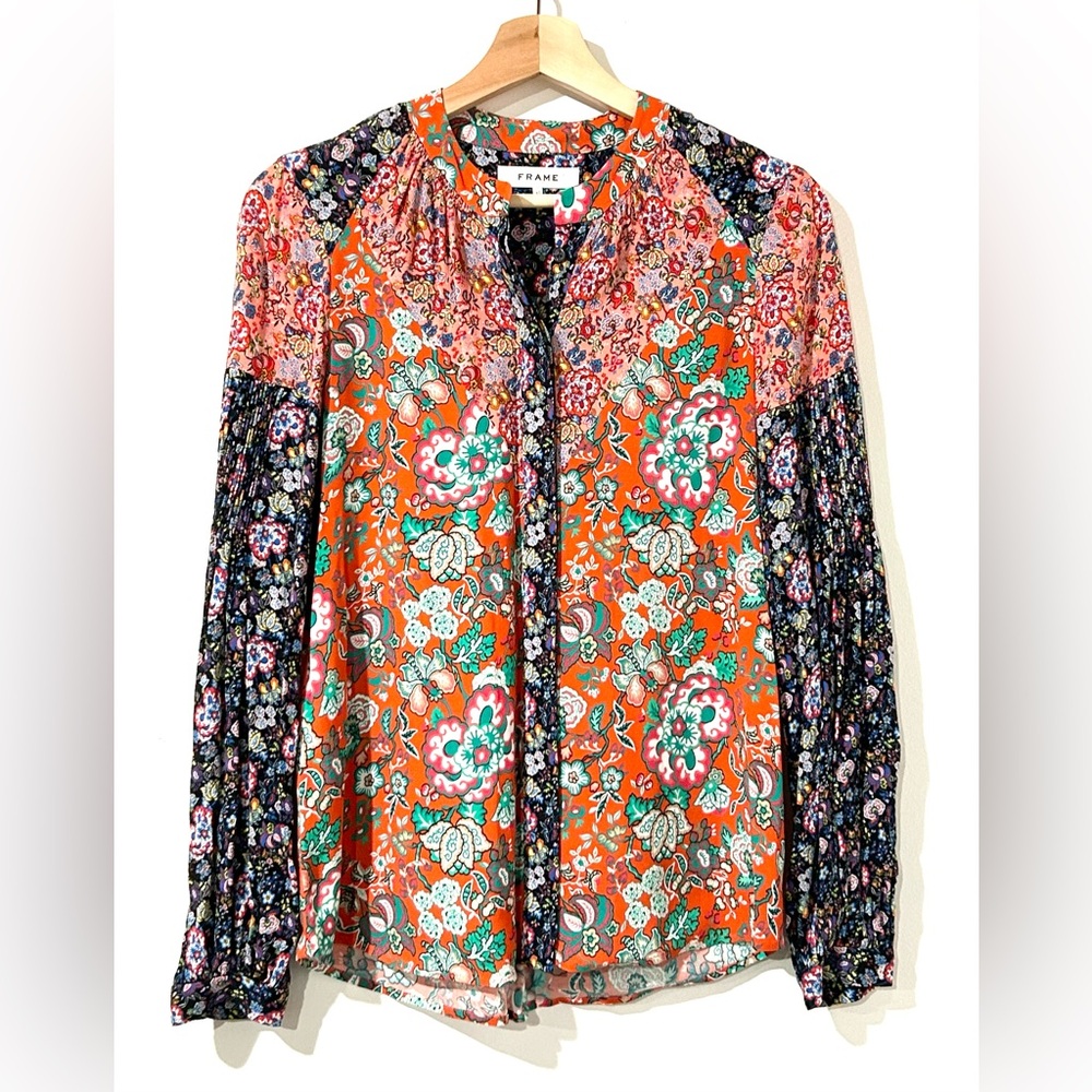 Frame Multi Floral Voluminous Sleeve Blouse‎ XS Feminine Office Career Boho